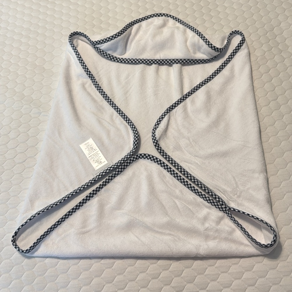 Pottery Barn Kids Gingham Bath Wrap, White Terry Cloth Towel With Hood, like new